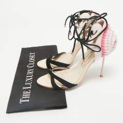 Pre Owned Sophia Webster Multicolor Leather and Suede Flamingo Frill Ankle Wrap Sandals Size 38.5