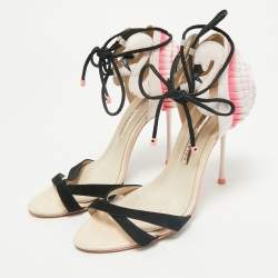 Pre Owned Sophia Webster Multicolor Leather and Suede Flamingo Frill Ankle Wrap Sandals Size 38.5