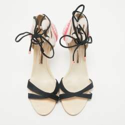 Pre Owned Sophia Webster Multicolor Leather and Suede Flamingo Frill Ankle Wrap Sandals Size 38.5