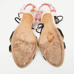 Pre Owned Sophia Webster Multicolor Leather and Suede Flamingo Frill Ankle Wrap Sandals Size 38.5