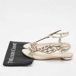 Pre Owned Sophia Webster Silver/Rose Gold Leather Seraphina Flat Sandals Size 39