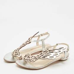 Pre Owned Sophia Webster Silver/Rose Gold Leather Seraphina Flat Sandals Size 39