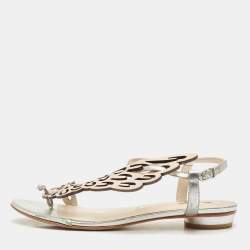 Pre Owned Sophia Webster Silver/Rose Gold Leather Seraphina Flat Sandals Size 39