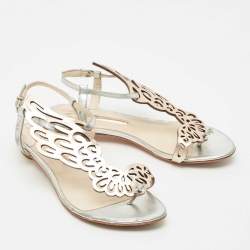 Pre Owned Sophia Webster Silver/Rose Gold Leather Seraphina Flat Sandals Size 39