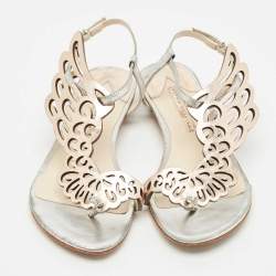Pre Owned Sophia Webster Silver/Rose Gold Leather Seraphina Flat Sandals Size 39