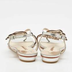 Pre Owned Sophia Webster Silver/Rose Gold Leather Seraphina Flat Sandals Size 39