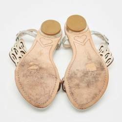 Pre Owned Sophia Webster Silver/Rose Gold Leather Seraphina Flat Sandals Size 39