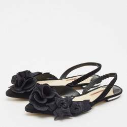 Sophia Webster Black Suede and Glitter Slingback Flats Size 39.5
