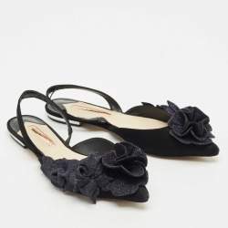 Sophia Webster Black Suede and Glitter Slingback Flats Size 39.5