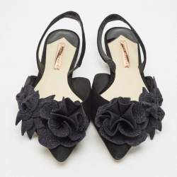 Sophia Webster Black Suede and Glitter Slingback Flats Size 39.5