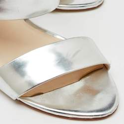 Sophia Webster Silver Foil Leather Crystal Embellished Heel Slide Sandals Size 40