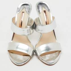 Sophia Webster Silver Foil Leather Crystal Embellished Heel Slide Sandals Size 40