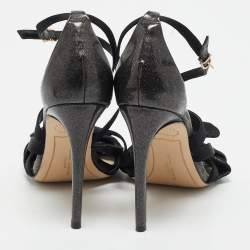 Sophia Webster Black Metallic Leather an Fabric Bonnie Ankle Strap Sandals Size 39