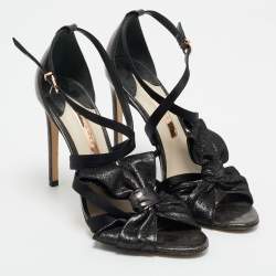 Sophia Webster Black Metallic Leather an Fabric Bonnie Ankle Strap Sandals Size 39