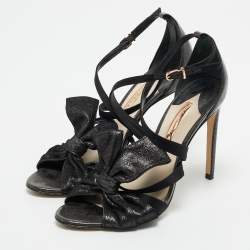 Sophia Webster Black Metallic Leather an Fabric Bonnie Ankle Strap Sandals Size 39