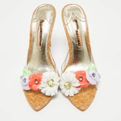 Sophia Webster Beige/Gold Cork and PVC Wildflower Slide Sandals Size 41