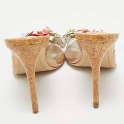 Sophia Webster Beige/Gold Cork and PVC Wildflower Slide Sandals Size 41