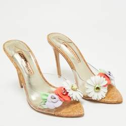 Sophia Webster Beige/Gold Cork and PVC Wildflower Slide Sandals Size 41