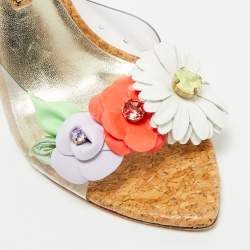 Sophia Webster Beige/Gold Cork and PVC Wildflower Slide Sandals Size 41
