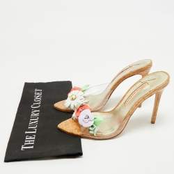 Sophia Webster Beige/Gold Cork and PVC Wildflower Slide Sandals Size 41