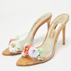 Sophia Webster Beige/Gold Cork and PVC Wildflower Slide Sandals Size 41