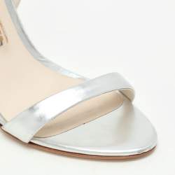 Pre Owned Sophia Webster Metallic Silver Leather Maya Crystal Embellished Bow Ankle Strap Sandals Size 37