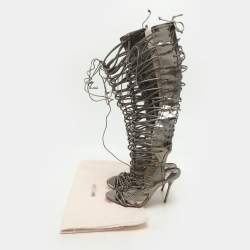Pre Owned Sophia Webster Metallic Leather Clementine Lace-Up Knee High Gladiator Sandals Size 36
