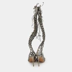 Pre Owned Sophia Webster Metallic Leather Clementine Lace-Up Knee High Gladiator Sandals Size 36