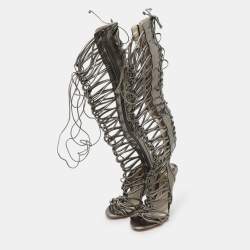 Pre Owned Sophia Webster Metallic Leather Clementine Lace-Up Knee High Gladiator Sandals Size 36