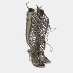 Pre Owned Sophia Webster Metallic Leather Clementine Lace-Up Knee High Gladiator Sandals Size 36