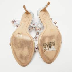 Pre Owned Sophia Webster Sliver Leather And PVC Crystal Embellished Ankle Strap Sandals Size 37