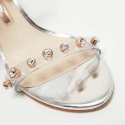 Pre Owned Sophia Webster Sliver Leather And PVC Crystal Embellished Ankle Strap Sandals Size 37