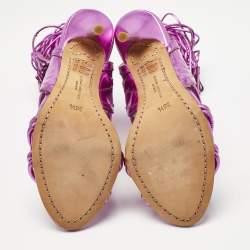 Pre Owned Sophia Webster Metallic Purple Leather Lacey Tie Up Sandals Size 35.5