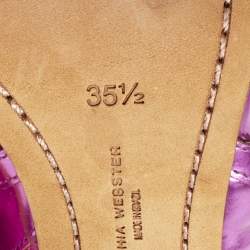 Pre Owned Sophia Webster Metallic Purple Leather Lacey Tie Up Sandals Size 35.5