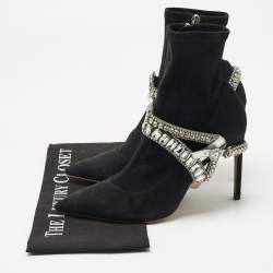 Pre Owned Sophia Webster Black Suede Stretch Crystal Embellished Ankle Boots Size 41