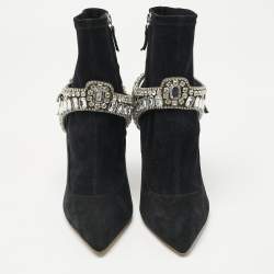 Pre Owned Sophia Webster Black Suede Stretch Crystal Embellished Ankle Boots Size 41