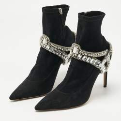 Pre Owned Sophia Webster Black Suede Stretch Crystal Embellished Ankle Boots Size 41