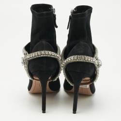 Pre Owned Sophia Webster Black Suede Stretch Crystal Embellished Ankle Boots Size 41