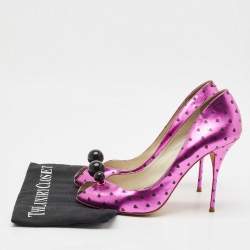 Pre Owned Sophia Webster Metallic Purple Heart Print Leather Loren Peep Toe Pumps Size 41