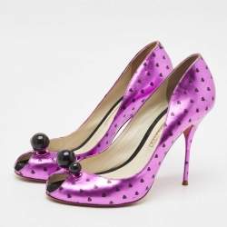 Pre Owned Sophia Webster Metallic Purple Heart Print Leather Loren Peep Toe Pumps Size 41