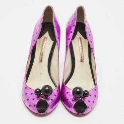 Pre Owned Sophia Webster Metallic Purple Heart Print Leather Loren Peep Toe Pumps Size 41
