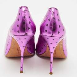 Pre Owned Sophia Webster Metallic Purple Heart Print Leather Loren Peep Toe Pumps Size 41