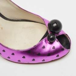 Pre Owned Sophia Webster Metallic Purple Heart Print Leather Loren Peep Toe Pumps Size 41
