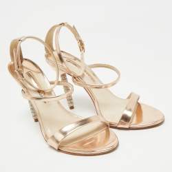 Pre Owned Sophia Webster Rose Gold Leather Rosalind Crystal Heel Ankle Strap Sandals Size 40
