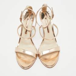 Pre Owned Sophia Webster Rose Gold Leather Rosalind Crystal Heel Ankle Strap Sandals Size 40
