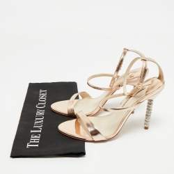 Pre Owned Sophia Webster Rose Gold Leather Rosalind Crystal Heel Ankle Strap Sandals Size 40