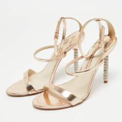 Pre Owned Sophia Webster Rose Gold Leather Rosalind Crystal Heel Ankle Strap Sandals Size 40