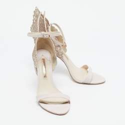 Pre Owned Sophia Webster Light/Gold Pink Glitter and Leather Heavenly Ankle Strap Sandals Size 40