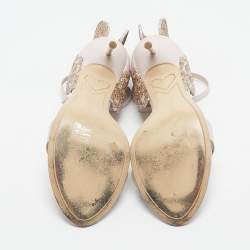 Pre Owned Sophia Webster Light/Gold Pink Glitter and Leather Heavenly Ankle Strap Sandals Size 40