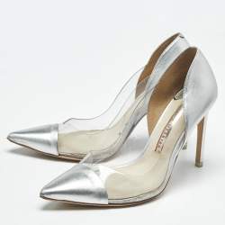 Pre Owned Sophia Webster Silver/Pink Leather and  PVC Daria Pointed Toe Pumps Size 38.5